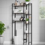 Furnulem 7 Tiers Rattan Bathroom Over The Toilet Shelves, Space Saver with Toilet Paper Holder Bathroom Rack, Tall Freestanding Adjustable Shelf Over Toilet Storage Organizer, Black