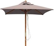 Jati Umbra 1.5m Small Wooden Patio Parasol with Cover (Taupe) - Square | Single-Pulley | 2-Part Pole