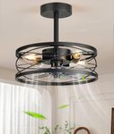 Fivesun Caged Ceiling Fan with Light with Remote, 17" Bladeless Industrial Ceiling Fan with Remote, Farmhouse Fan Lights Ceiling 6 Speed, Timing Fashionable,Matte Black