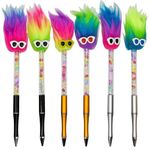 Maydahui 6 Pcs Fun Rainbow Fluffy Plush Ballpoint Pens with Fire Elements Small Diamond Pom Pom Pens Fuzzy Pens For Students Office School Supplies Stationery Carnival Party Favors Hallowmas