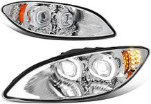 DNA MOTORING HL-HAY-012-CH Pair of LED C-Style Halo Projector Headlights Compatible with 09-18 International Harvester ProStar, Chrome Housing