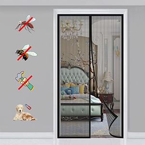 Magnetic Fly Screen Door Polyester Magnetic Quiet ​Encryption Keep Fresh Air in Seal Automatically Soft Door, for Balcony Sliding Doors Living Room -Black-A|| 90x210cm(35x82inch)