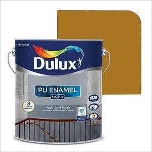 Dulux PU Enamel High Gloss Finish Paint for Interior Exterior Metal & Wood Surfaces with Fast Drying Anti-Rust & Complete Coverage (1 Litre, Golden Brown) | 3 Years Warranty