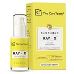 The Cura Team® RAY-X™ Sunscreen Serum SPF 50 PA+++ with Suncat DE Broad Spectrum | UV A, UV B | Blue Light Protection | Titanium Dioxide for Sun burn, Sun Damage by Harmful Rays | Glowing Skin | 30ml