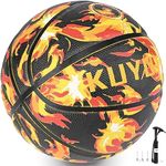 KUYOTQ Black Flame-Spark Size 5 Basketball (27.5") High Density Thickened Rubber Kids/Youth Outdoor Basketball for Ages 4-10, Indoor and Outdoor Basketball (Pump + Needles Included)