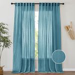 PONY DANCE Peacock Blue Curtains 96 Inches Long for Sliding Glass Patio Door,Boho Natural Bedroom Home Decor,Textured Linen Drapes Sheer Window Curtain Panels for Living Room Set of 2 Panels