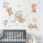 decalmile Bear Sleeping on The Moon Wall Decals Hot Air Balloon Animals Clouds Wall Stickers Baby Nursery Kids Bedroom Playroom Wall Décor