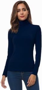 Navy Long Sleeve Turtleneck Stretch Slim T Shirt Layer Tops Navy XX-Large