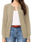 GRACE KARIN Women's Crew Neck Button Down Knitwear Long Sleeve Sweater(L,Camel)