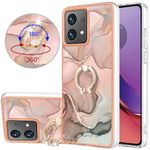 Dinglijia Slim Case for Motorola G84,Shiny IMD Marble Pattern Ring Kickstand Case for Girls,Enhanced Camera and Screen Protection Cover for Moto G84,YBCZH Rose Gold