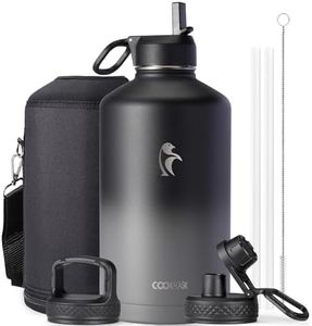 Coolflask 128 oz Gallon Water Bottle Insulated with Straw&3 Lids, Water Jug Large Stainless Steel Metal Vacuum Wide Mouth for Sports, Gym or Office, Non-BPA Keep Cold 48H Hot 24H, Piano Night