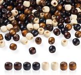 Craftdady 400Pcs Large Hole Barrel Wood Loose Beads 4 Colors Natural Wooden Dreadlock Hair Braid Beads 11-12x11-12mm for Macrame Rosary Bracelet Jewelry Craft Making Hole: 3-5mm