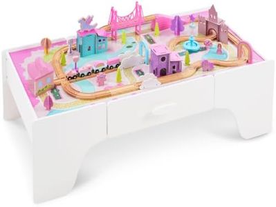 Best Choice Products Princess Train Table for Toddlers, 50-Inch Wooden Train Set Activity Table with Reversible Top & Storage Drawer, Kids Play Table with 70-Piece Train Track Set, Ages 3+