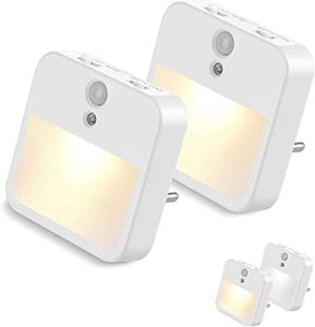 Svarog 2 Colores Luz Noche LED Enchufe,3 Modos (ON/AUTO/OFF) Luz Nocturna Infantil con Sensor de Movimiento,Luz Quitamiedos Infantil para Habitación Bebé, Baño, Pasillo(Luz Cálida y Luz Blanca)