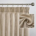 MYSKY HOME Curtain Ruffle Tape Semi-Transparent Curtain Linen Look Curtains Modern Natural Style Curtains Set of 2 H 160 x W 140 cm Suitable for Children's Room and Living Room, Beige