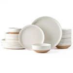 AmorArc Ceramic Dinnerware Sets for 6, 18 Pieces Handpainted Plates and Bowls Set with Rustic Terracptta Underside, Scratch Resistant Stoneware Dishes Set, Dishwasher & Microwave Safe, Light Beige