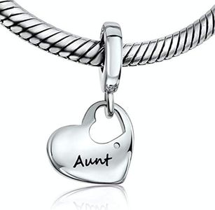 BOLENVI Love Family Heart 925 Sterling Silver Pendant Charm Bead For Pandora & Similar Charm Bracelets or Necklaces (Aunt), Sterling Silver, No Gemstone