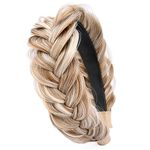 GLEDOLA Wide Messy Braided Headband with Teeth Synthetic Hair Plaited Headband High Elasticity Braids Chunky Fishtail Braided Hair Band Hairpiece for Girls Women (Sandy Blonde)