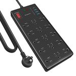 Power bar 15 ft cord-15 Widely Spaced Outlets and 4 USB Ports(1 USB C Port),14 AWG Extension Cord,1875W/15A Heavy Duty Power Strip Surge Protector 15 ft Cord,2800J, ETL Listed,Black