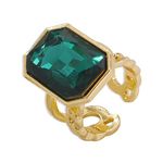 YAZILIND Open-ring Square Gemstone Ring Cubic Zirconia Adjustable Rings Ladies Personality Vintage Exaggerated Jewelry(Green)