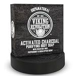 Viking Revolution - Activated Charcoal Soap with Dead Sea Mud – Body and Face Black Soap Bar – Exfoliating & Cleansing - Peppermint & Eucalyptus Scent - 1 Pack - 1 Oz / 28 g