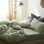 Sedefen Green Duvet Cover Queen Size 3 Pieces Super Soft Microfiber Sage Green Bedding Duvet Cover Minimalist Style Solid Color Bedding Set with Zipper Ties