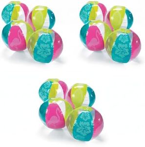 Fun Express Pool Toys Beach Balls 12 Pack - Tropical Inflatable Ball Set for Kids Ages 4-8 | Summer Water Toys for Pool Party Games & Beach Party Decorations | Luau Hawaiian Party Favors