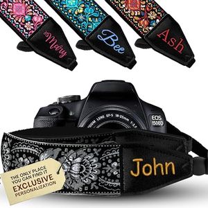 Art Tribute Camera Strap Personalized With Name - Shoulder, Crossbody & Neck Camera Strap for Photographers, Fits All Cameras, Canon Nikon Sony Fujifilm, Padded Strap W/Quick Release & Leather Ends