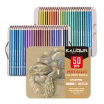 KALOUR 50 Piece Metallic Colored Pencils, Soft Core with Vibrant Color,Ideal for Drawing, Blending, Sketching, Shading, Coloring for Adults Kids Beginners