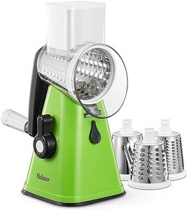 Yabano Rotary Cheese Grater, Vegetable Slicer with 3 Replaceable Stainless Steel Drum Blades, Cheese Shredder with Handle, Easy to Clean Grater for Fruit, Vegetables, Nuts, Green