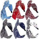 TOBATOBA Headband, 6Pcs Bandana Knotted Bow Headbands for Women, Paisley Headband with Removable Rabbit Ears, Top Knot Headband, Turban Headbands, Hair Band for Women Girls