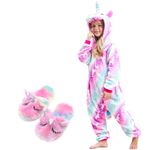 Soft Unicorn Onesie Pyjama with Unicorn Slippers for Girls (Pink/Purple Unicorn, 4-5 Years)