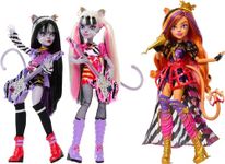 Monster High Dolls, The Hissfits Rockstar Band Three-Pack with Toralei Stripe, Meowlody and Purrsephone, Instruments and Accessories