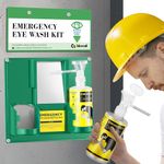 CGOLDENWALL Upgraded Portable Eye Wash Station OSHA Approved Emergency Eye Wash Kit, Sturdier Bottle Holder Larger Mirror, 2 * 16.09oz Empty Eyewash Bottles, NO Solution (White Cap)