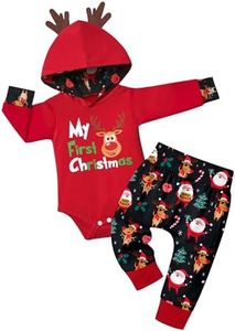 Baby Boy Christmas Outfit 3-6 Months My First Christmas Baby Boy Outfit Antlers Hoodie Santa Elk Christmas Tree Pattern Pants 2pcs Infant Baby Christmas Gifts