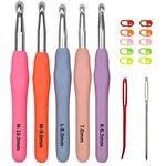 Crochet Hooks Set, Size 6.5mm 7.0mm 8.0mm 9.0mm 10.0mm Soft Handles Large Crochet Hooks with Needles and Stitch Markers (Multi-Colored A)