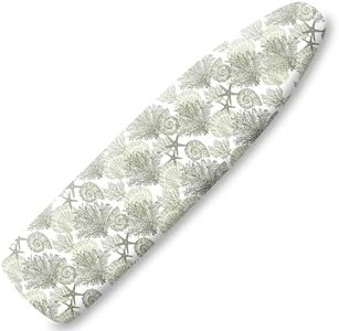 Extra Thick Ironing Board Cover and Pad, Coastal Summer Beach Coral Starfish 15x54 Ironing Board Cover, Resist Scorching and Staining,Elastic Edges,Seaside Conch Nautical Green Brown