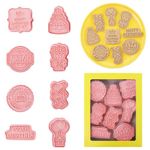 TONAUP Happy Birthday Cookie Cutter, 8PCS Plastic Cookie Stamps for Baking, Cookie Pressing Cutters Embossing Mold Set for DIY Birthday Party