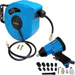 MONZANA® 10m Automatic Retractable Air Line Hose Reel & Pneumatic 17Pc Impact Wrench Set | Compressed Air Powered Tools | 1/4' Quick Connection | Tool Case 340 Nm