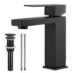 KES Bathroom Faucet with Sink Drain, Sink Faucet Single Hole and Pop Up Drain with Overflow, Rustproof SUS304 Stainless Steel, Matte Black, L3156ALF-BK-C3