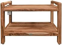 EcoDecors Teak Shower Bench 29" Wood Shower Seat Stool with Storage Shelf and LiftAide Arms, Eleganto Shower Bench for Indoors and Outdoors