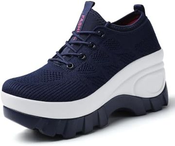 Women's Chunky Platform Comfort Orthopedic Wedge Walking Shoes Fashion Knitted Breathable Lace Up Lug Sole Casual Non-Slip Running Shoes With Arch Support (blue, Adult, Women, 9, Numeric, US Footwear Size System, Medium)