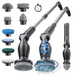 Leebein Electric Spin Scrubber, Cordless Cleaning Brush with Long Handle and 8 Replaceable Brush Heads, 2 Rotating Speed Shower Scrubber for Bathroom Tub, Floor, Tile, Kitchen, Car Wash (Black)