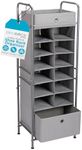 BIRDROCK HOME 12 Cubby Vertical Shoe Rack Organizer with Large Drawer - Sturdy Metal Frame - Standing Tower for Small Space Bedroom & Closet Organization - Organized Shoe Storage Solution - Grey