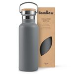 Bambaw Gray Insulated Water Bottle 24oz, Stainless Steel Water Bottle, Travel Water Bottle 24 oz, Metal Water Bottle Without Straw, BPA Free Water Bottle Dishwasher Safe – Stormy Gray