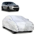 FAVY 100% Waterproof Car Cover for Land Rover Discovery Sport Full Car Body Cover with Mirror Pocket, All-Weather Protection with Elasticated Bottom Matellic Silver with Blue Piping (2005-2024)