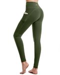 CAMBIVO Yoga Pants for Women, Gym Leggings Workout Leggings with Pockets, High Waisted Women Sports Running Tights Olive Green