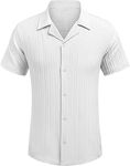 ALYNE Men's Casual Shirts Short Sleeve Button Down Shirts Fashion Textured Shirt (Medium, WHITE)