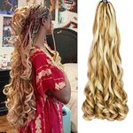 24 Inch 8 Packs French Curly Braiding Hair 100g/Pack Pre Stretched Bouncy Spanish Curly Braiding Hair French Curl Loose Wavy Braiding Hair Synthetic Hair Extensions for Women (24Inch, P27/613)