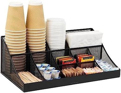 Mind Reader Cup and Condiment Station, Countertop Org, Coffee Bar, Kitchen, Metal Mesh, 17.875" L x 9.5" W x 6.625" H, Black